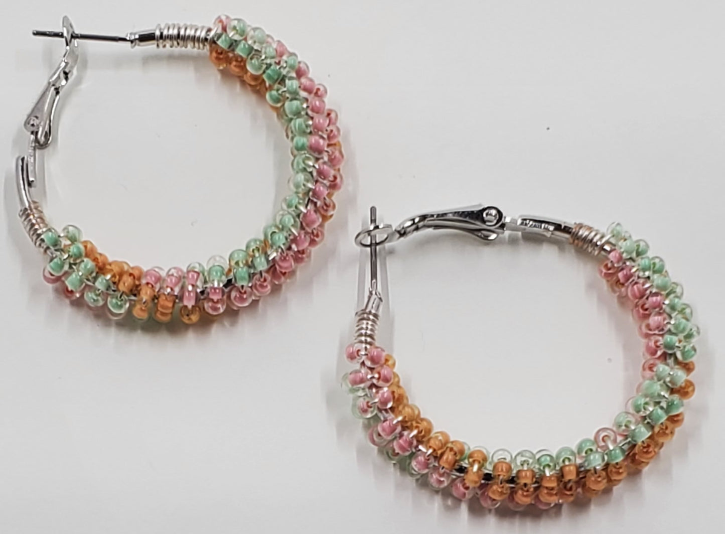 Beaded Silver Hoop Earrings
