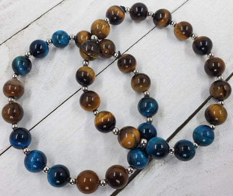 Men's Beaded Lake Tiger Eye Bracelet Set