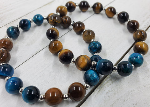 Men's Beaded Lake Tiger Eye Bracelet Set