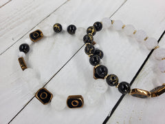 Men's Beaded Black/Gold and Frosted White Bracelet Set