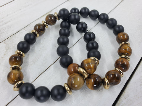 Men's Beaded Matte Black Tiger Eye Bracelet