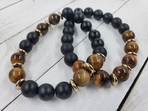 Men's Beaded Matte Black Tiger Eye Bracelet