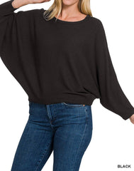 Ribbed Batwing Long Sleeve Boat Neck Sweater