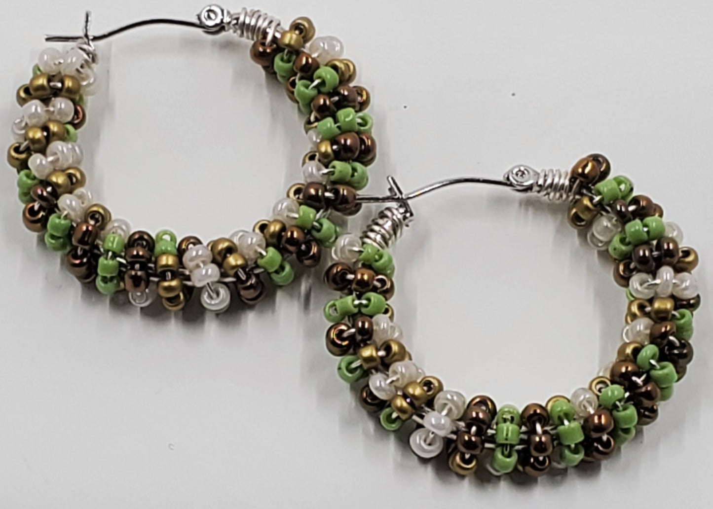 Beaded Silver Hoop Earrings