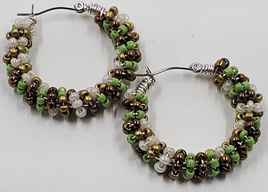 Beaded Silver Hoop Earrings