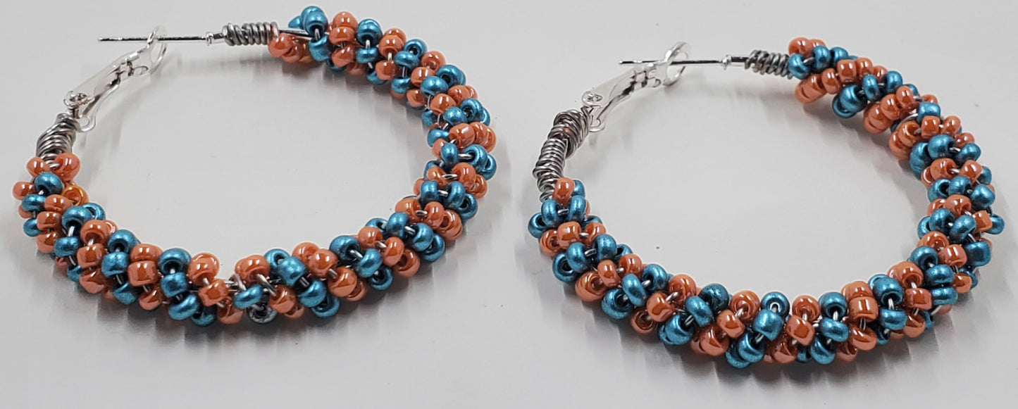 Beaded Silver Hoop Earrings