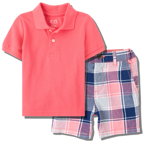 Polo Short Set-Coral