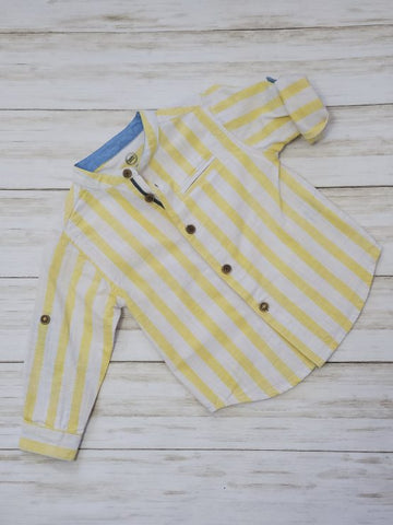 Yellow Striped Collarless Button-Down - Babies Shirt - Boys Shirt - Baby Shirt