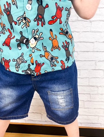 Denim Shorts with Frog Pocket